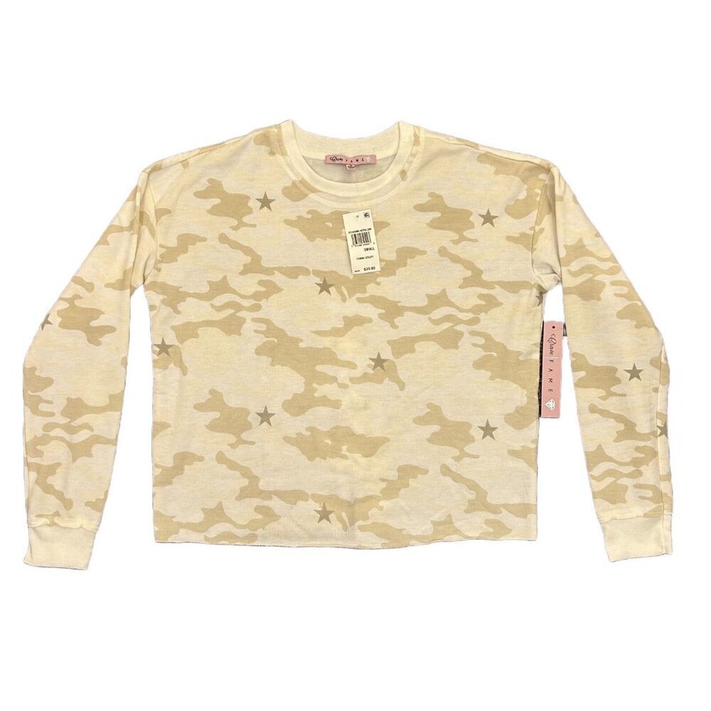 Crave Fame Women's Femme Utility Top Size S Camo Long Sleeves Crew Neck NWT $39